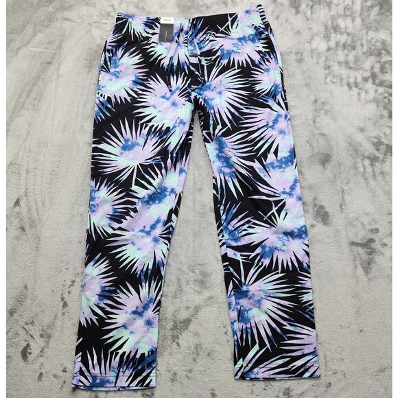 NEW No Boundaries Pants Mens L Purple Black Tie Dye Pull On Button Fly Lounge - Picture 1 of 12